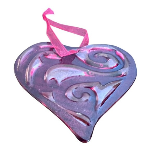 Heart Glass Ornament Suncatcher Red Heart Hanging 3.5" Tall X 4" Wide - Picture 3 of 4